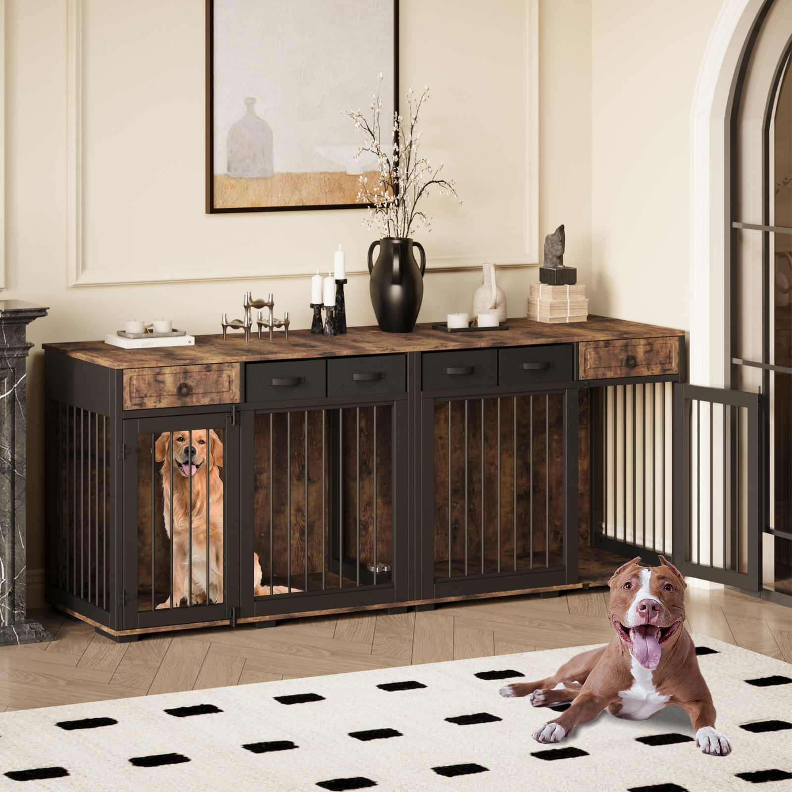 Tucker Murphy Pet™ 85.4" Dog Crate Furniture For 2 Dogs,Wooden ...